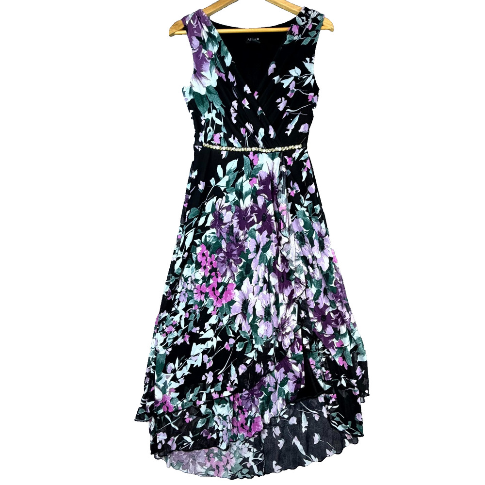Alexa B Nites Dress Women 6 Black Floral Feminine Beaded Dark Romantic Pretty